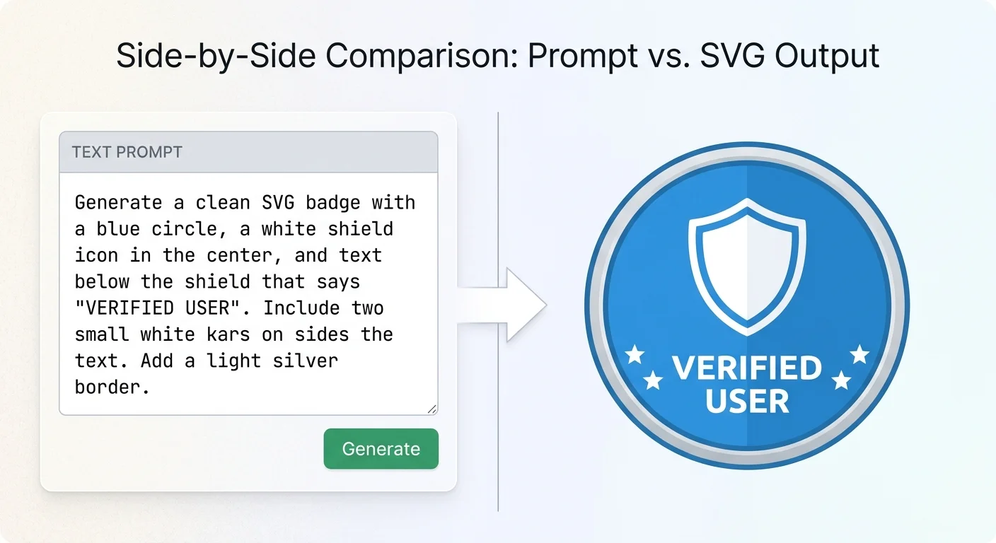 Text prompt input being converted to a clean SVG badge graphic