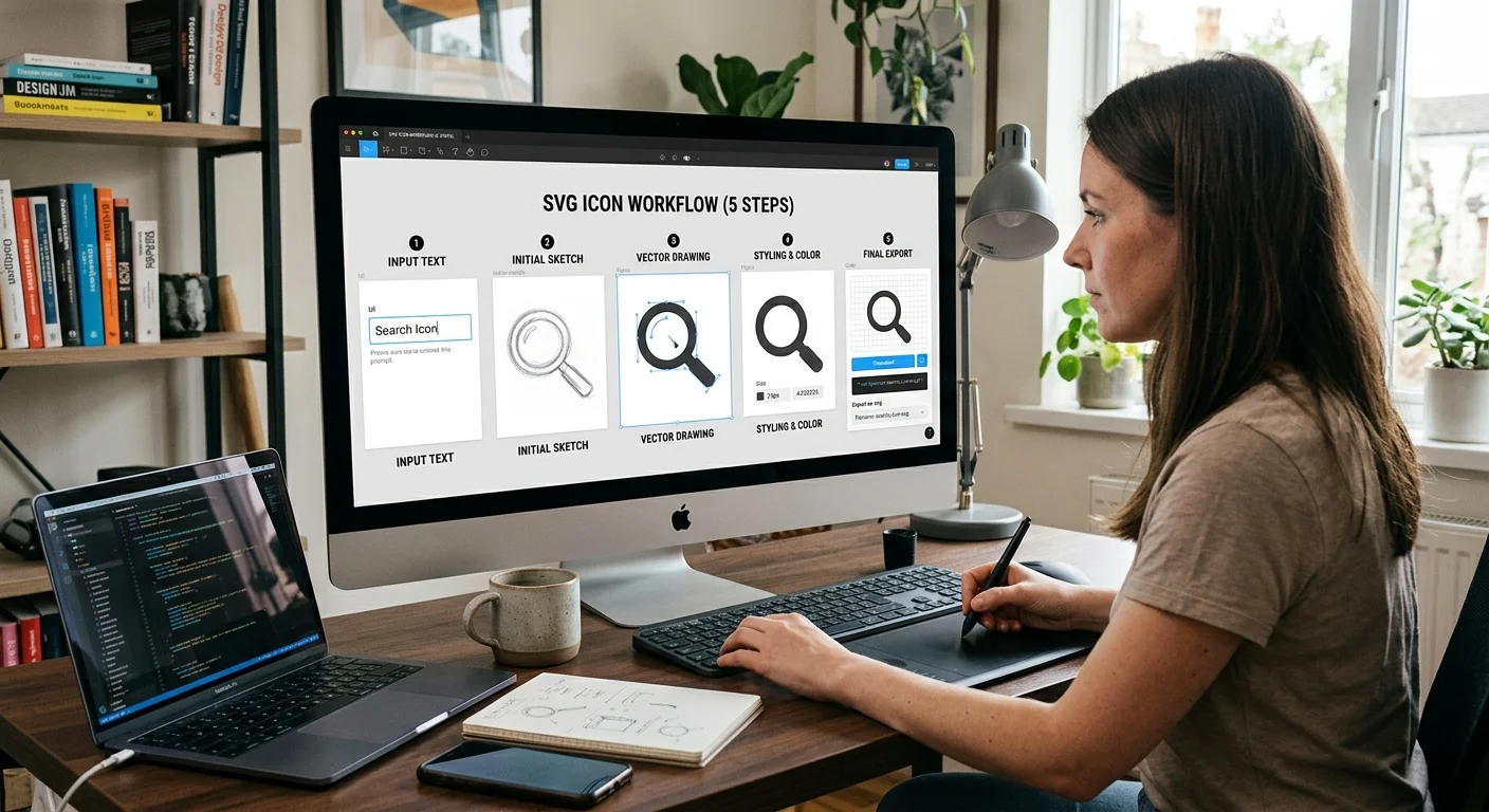 Five-step workflow for creating SVG icons from text descriptions